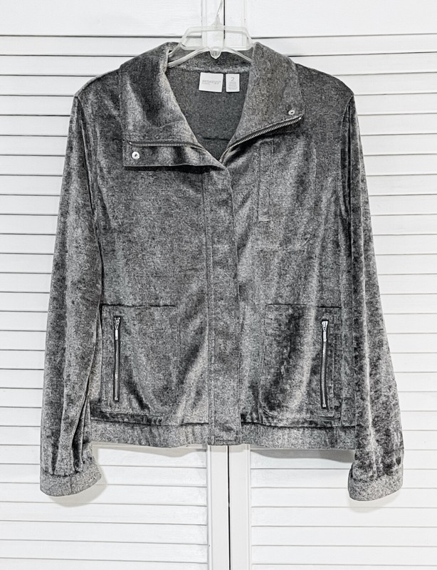 Chico's Jacket - Zenergy - Gray Velour -Chico's size 2 (12/14)