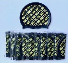 Wattie Ink Silicone Swim Cap 10 pack- Black with Yellow Text