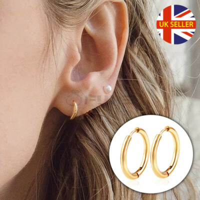 Simple Punk Tiny Yellow Gold Round Huggie Hoop Sleeper Stud