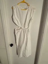 Women "Love Whit" white, short sleeve, open right side midi dress.Size L