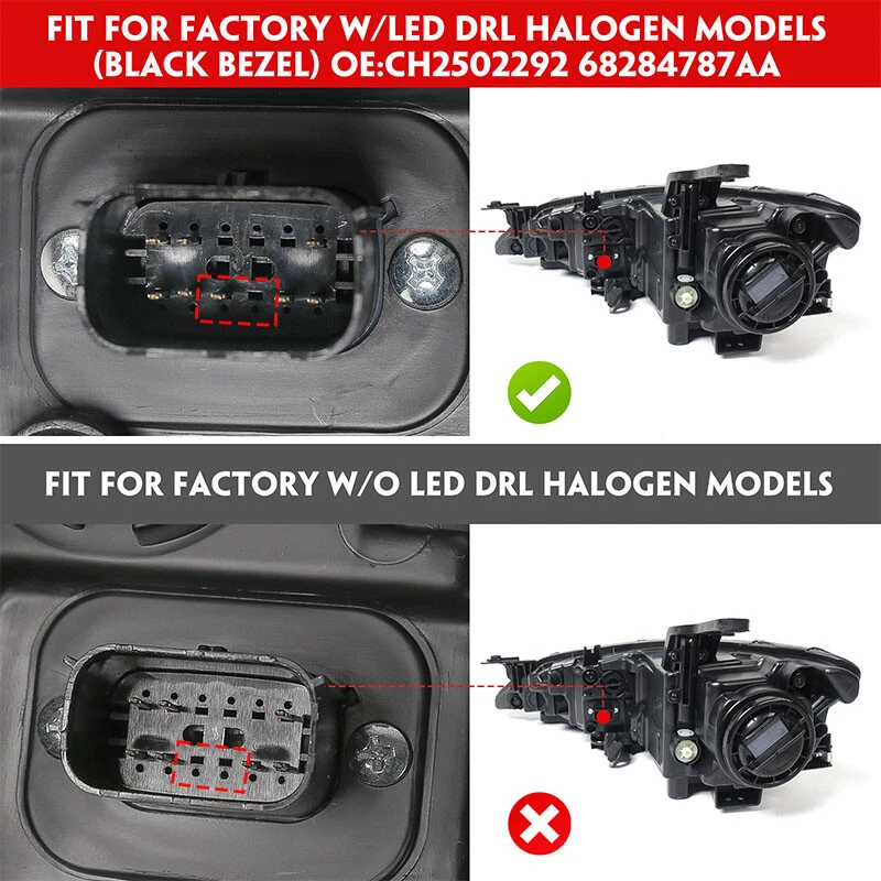 For 2015-2017 Chrysler 200 Black Trim w/ LED DRL Halogen Headlight Passenger RH Foto 4 de 4