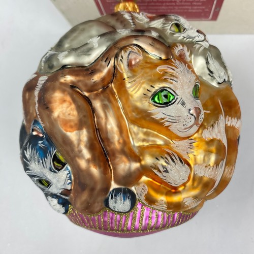 Slavic Treasures Ornament Hand Blown Glass Christmas Kitten Ball Poland Vintage - Picture 9 of 14