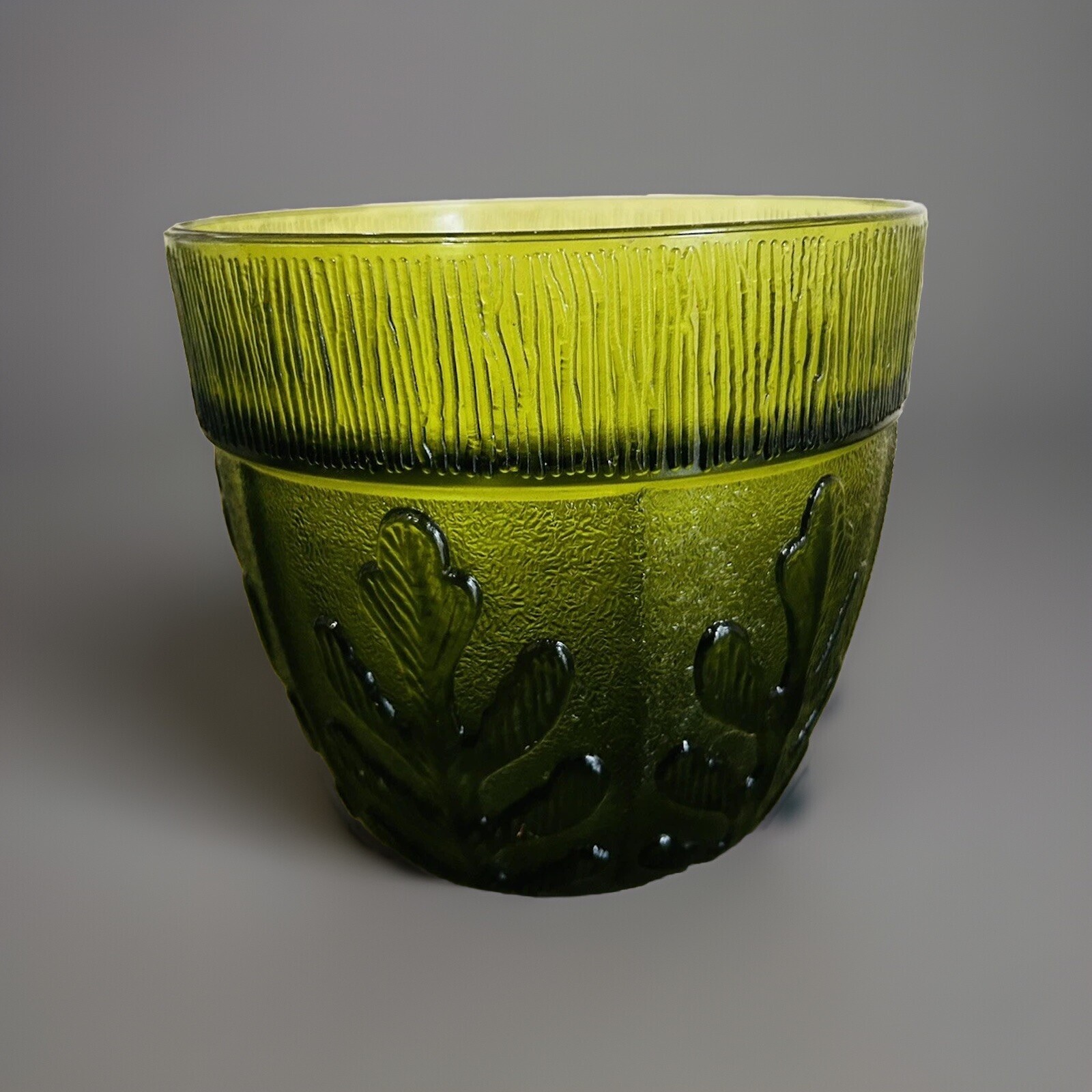 Vintage 1975 FTD Moss Green Glass Medium Planter