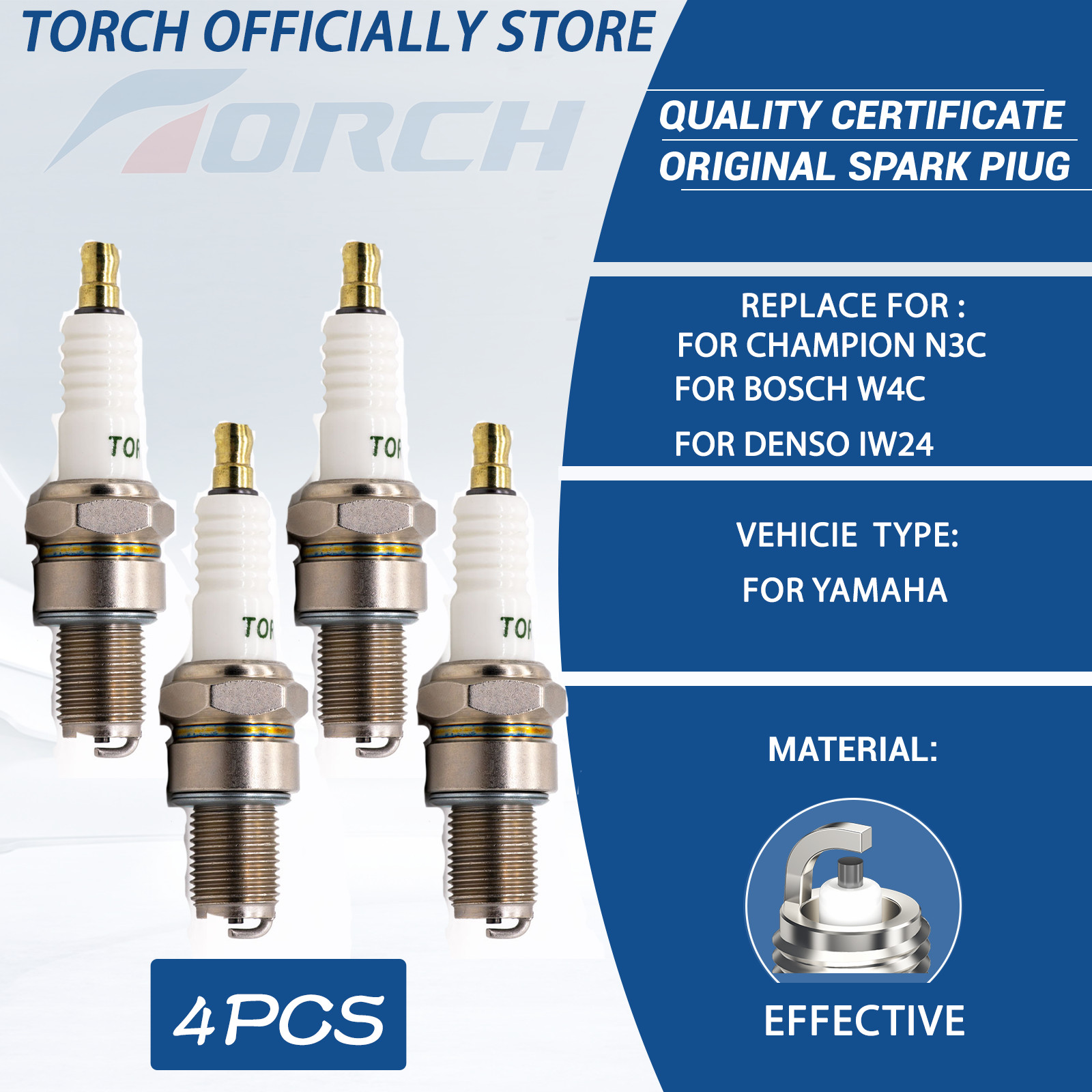 4PCS Genuine Spark Plug TORCH F8C for Denso IW24 W24ESR-U for CHAMPION N3C