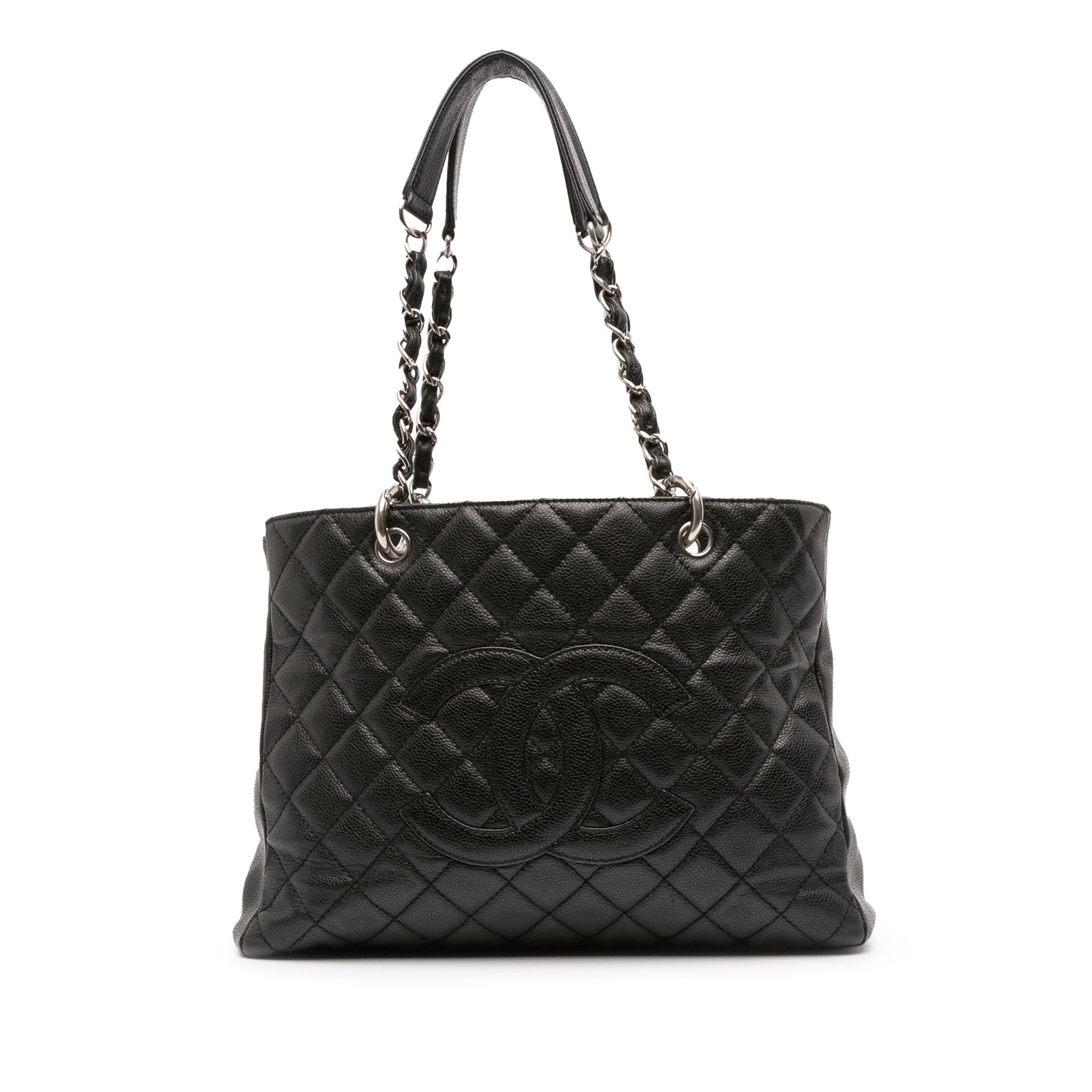 Authenticated Chanel Caviar Grand Shopping Tote Black Leather Bag