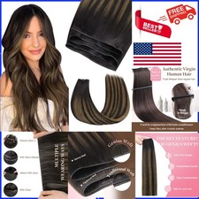Genius 16" Remy Weft Hair Extensions - Balayage Dark Brown to Chestnut Brown