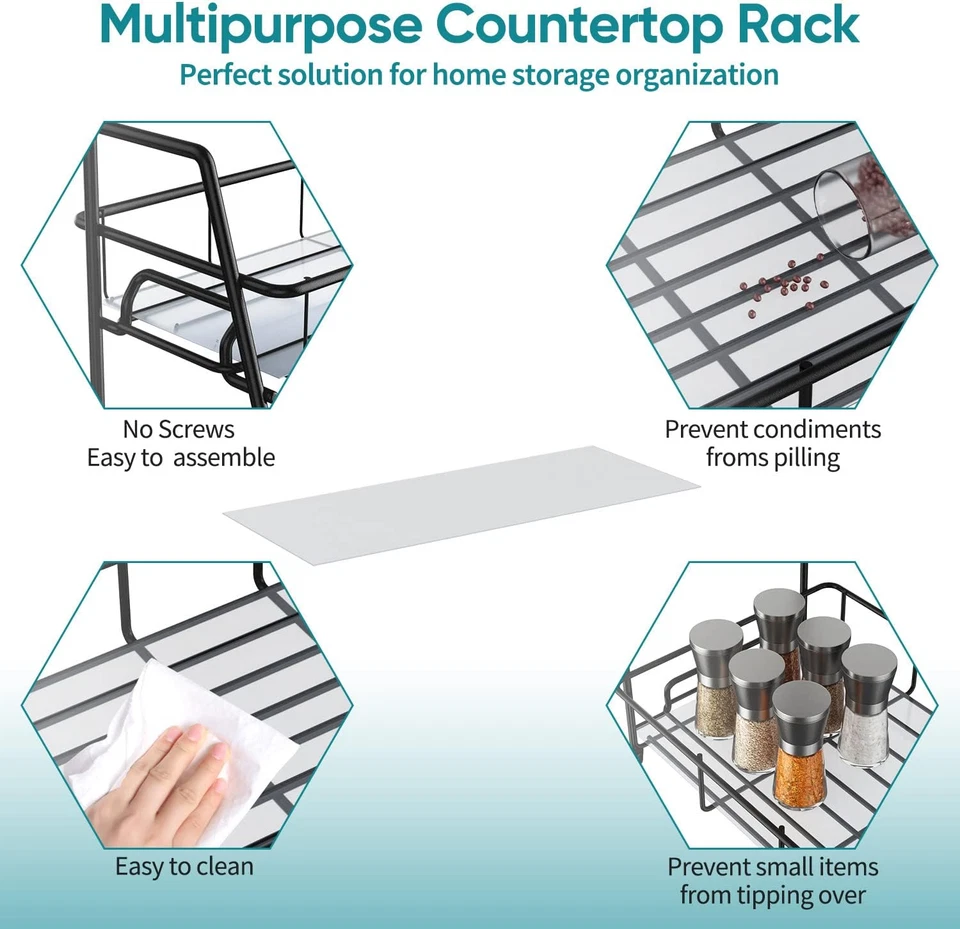 Supporto Porta Spezie Organizer per Cucina Da Appoggio,Mensola Portaspezie Ripia - Immagine 3 di 4