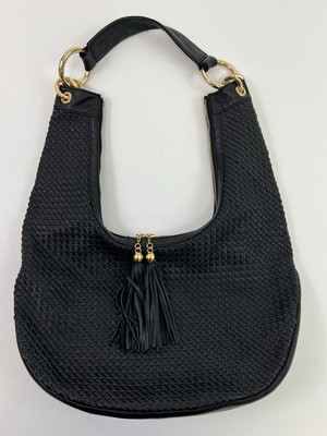 The Find Black Woven Hobo Bag Purse Fringe Detail