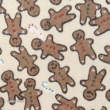 Gingerbread Man Candy Cane Christmas Holiday Printed Fabric Beige Brown Red Gree
