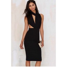 Misha Collection Size XS Helena Midi Halter Dress Black