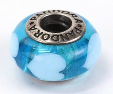 Pandora Sterling Silver Blue Murano Glass Hearts Charm