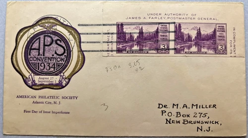 UNITED STATES ATLANTIC CITY 1934 FIRST DAY OF ISSUE IMPERFORATE LETTRE COVER