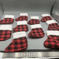10 PCs Christmas Stockings Buffalo Plaid Red and Black Mini 5" Christmas Stockin