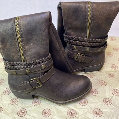 NWB So by Kohl's, Women's Knee High Tall Olive Boots Brown Color Size 6.5 New