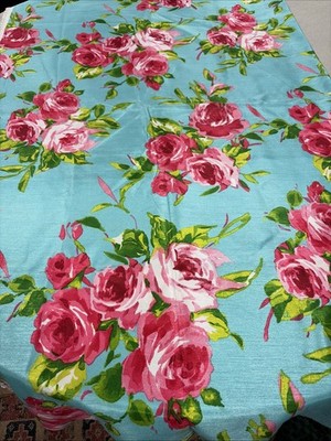 Poly/Cotton Blend Vintage Fabric 1 Yd 19'' x 58'' W + Scraps Bright Lg Floral New