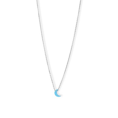 Women's .925 Sterling Silver 16'' + 2'' Synthetic Opal Moon Necklace