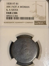 1838 Anti-Slavery Hard Times Token "Am I Not a Woman and a Sister" HT-81 Ngc 2