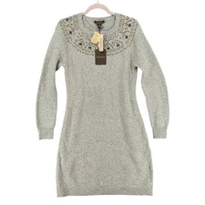 Tommy Bahama NEW Women Medium Larchmont Crystal Neckline Sweater Knit Dress Gray