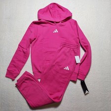 Adidas 2 Piece Set Girls M 10/12 Neon Pink New Hoodie Joggers AG10490Y Fleece