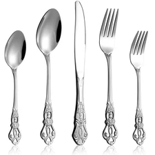 40-Piece Retro Silverware Set for 8 Stainless Steel Flatware Forks Spoons Knives