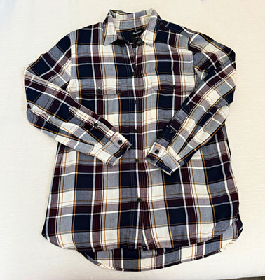 Madewell Women's Classic Plaid Button Down Shirt Long Sleeve Pocket Navy White S