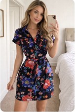 IM NYC shirt dress Size Small Dark Floral Jersey Short Sleeve