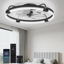 24" Ceiling Fan with Light, Remote & App Control, Fandelier Low Profile Flush Mo
