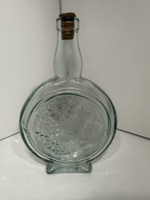 Clear Glass Wine Bottle, Embossed Grapevine, Cork Made In Italy Free Shipping