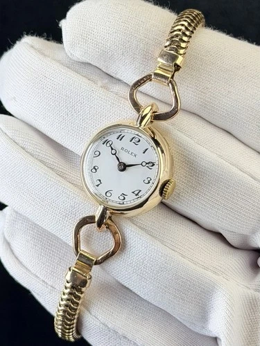 (9ct Gold) Vintage Rolex Lady Art Deco Cocktail Watch 22mm Antique Bracelet