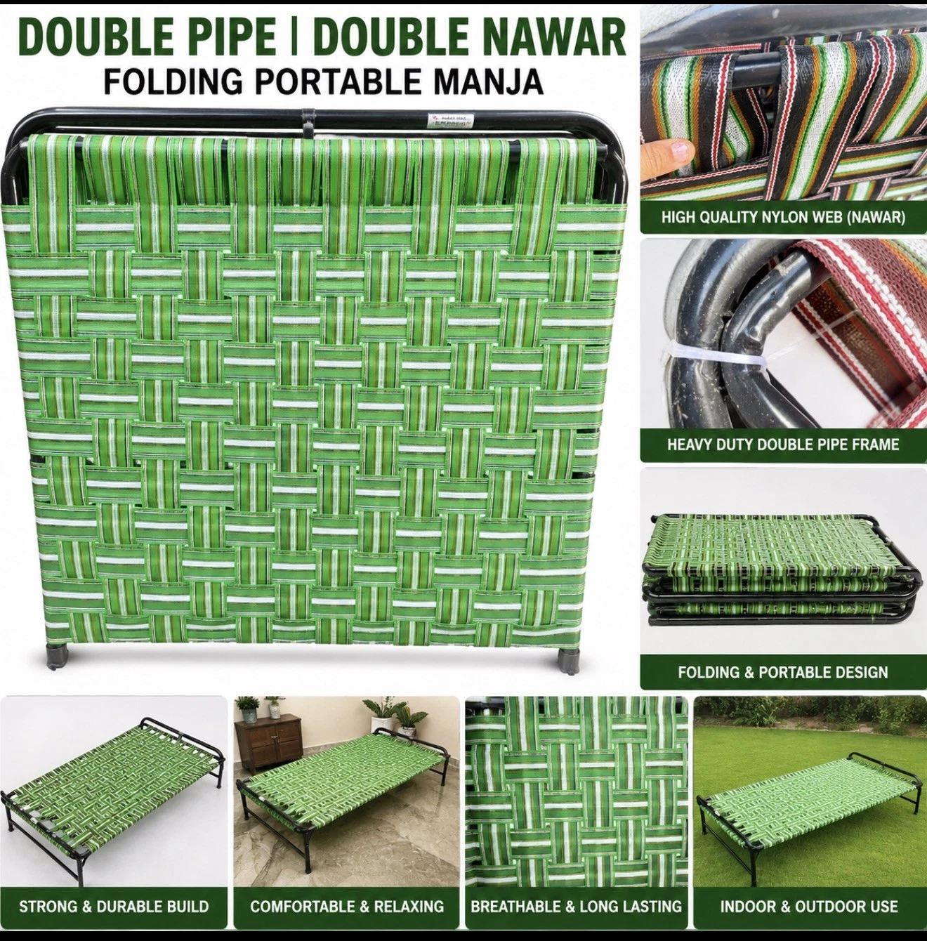 Double pipe, double nawar(nylon web) high quality MANJA ,FOLDING PORTABLE