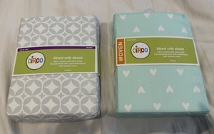 Circo Baby Crib Sheets Pack of 2 Green Hearts & Gray Geometric Fitted Sheets