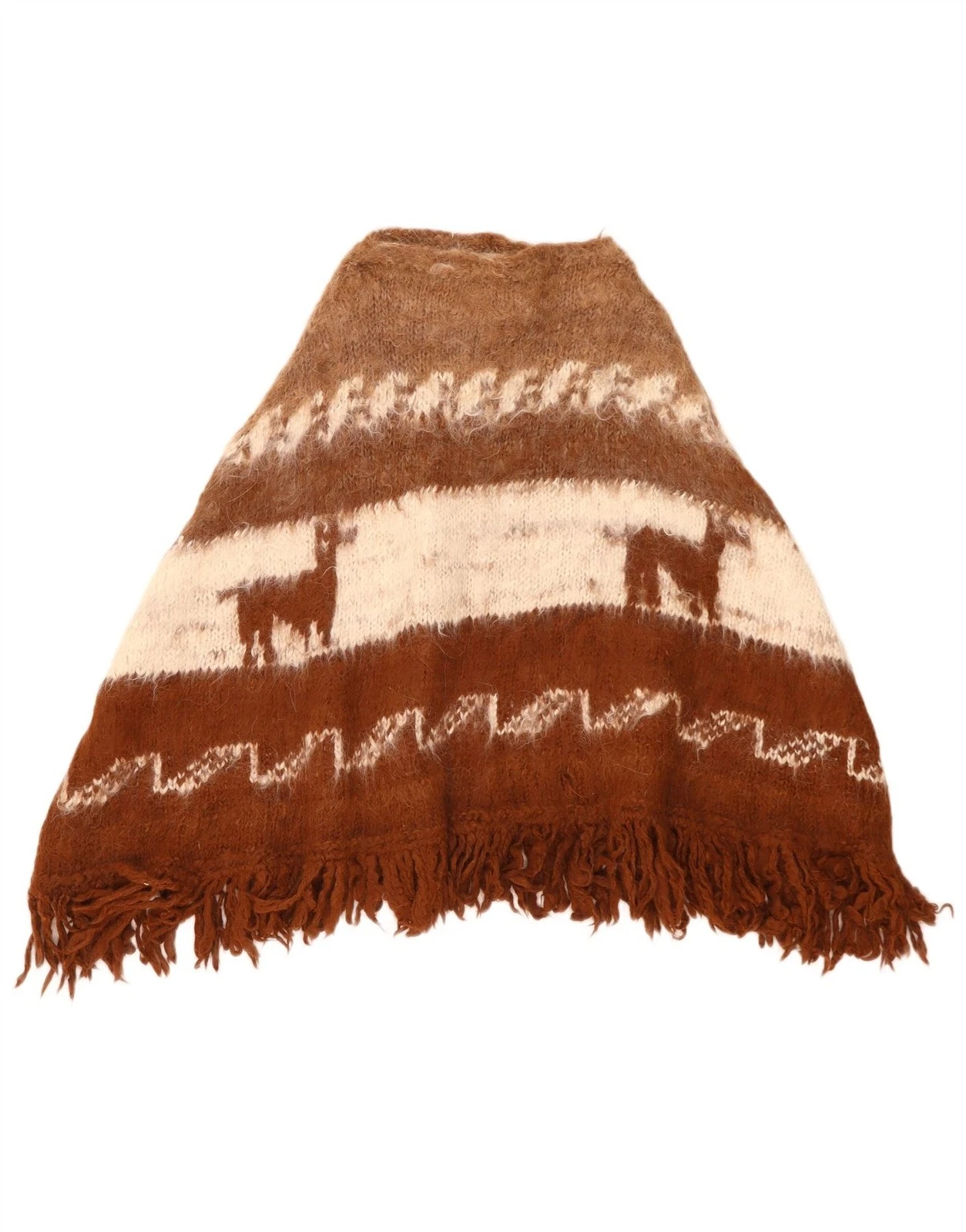 Vintage Womens Poncho Jumper One Size Brown Colourblock Aztec AB29