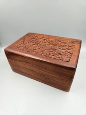 Pet Memorial Remembrance Keepsake Cremation Urn Box Hand Carved Flower Design