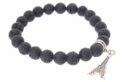  Lava schwarz Kugel 8mm Armband mit Eiffelturm - individuelle Größe AB702