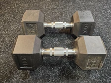 (QTY 2) Hex Dumbbell 20 LB Rubber Coated Cast Iron Chrome Ergo Handle