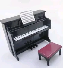 1:12 Dollhouse Miniature Black Piano with Music Stool with free music book score