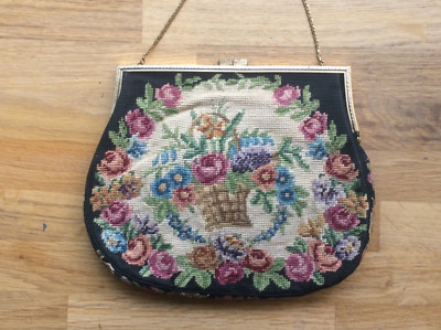 1930er Tasche Vintage Handstich Petit Point Wandteppich Abendhand London Regent St