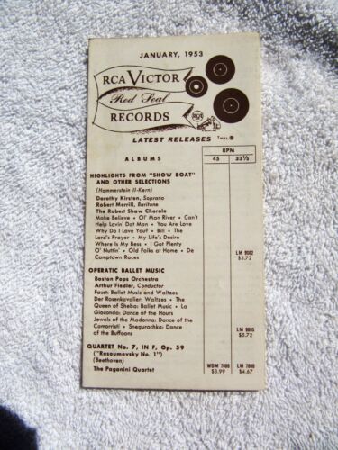 January 1953 RCA VICTOR Red Seal Records Supplement RECORD CATALOG LP 33 & 45 78