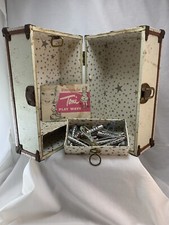 Vntg Doll Case White Metal Steamer Trunk Wardrobe Chest W/ Perm Rollers 10/6/5  