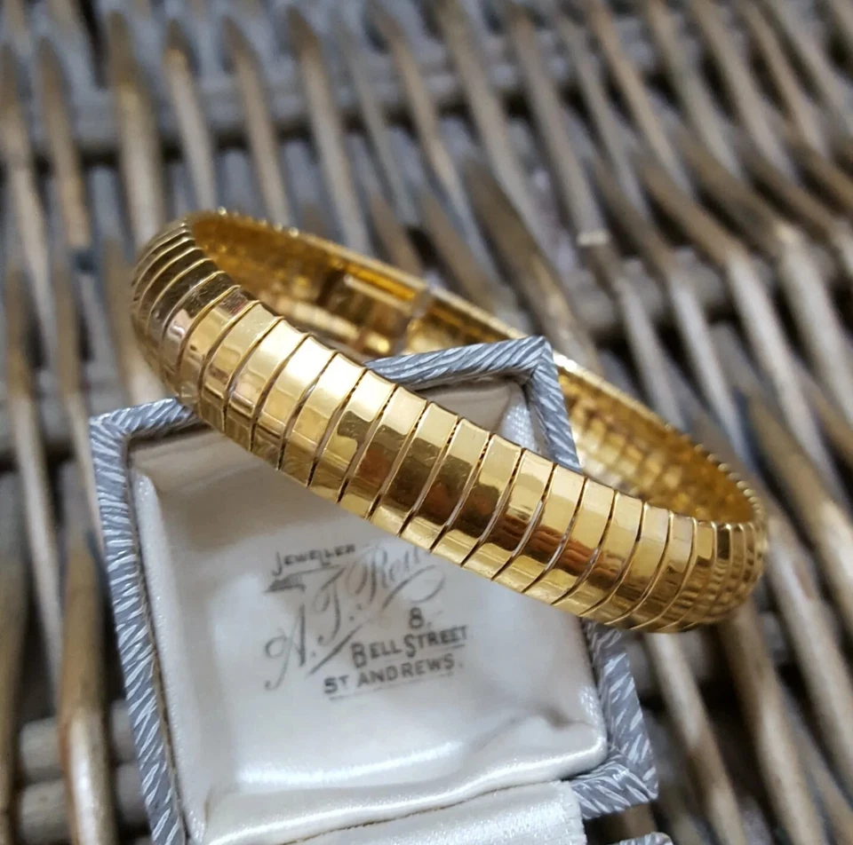 Qvc 925 Sterling Silver Bracelet, 14k Gold Plated Bangle, Flexible Bangle  - Image 4 of 4