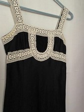 ANN TAYLOR LOFT Linen Sundress Size 0 Black with White Lace and Lined