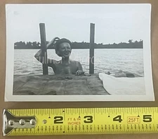 Rare George FULMER VTG 3x5 B&W Photo Female Topless Peekaboo Sunbather 1950s COA