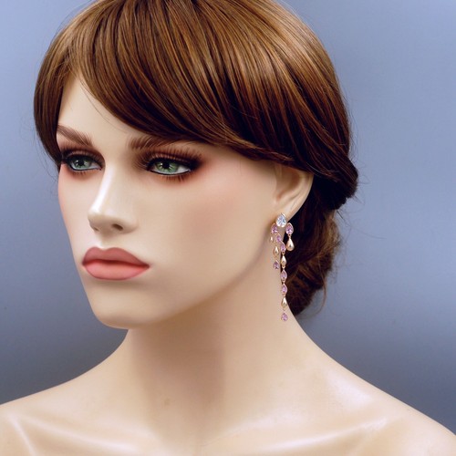 Drop Dangle Earrings for Women Christmas Gift Pink Cubic Zirconia Gold Plated 22 - Picture 2 of 4