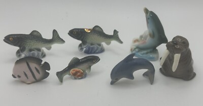 Vintage Miniature Bone China Fish Rainbow Trout Walrus Dolphin Figurines Japan