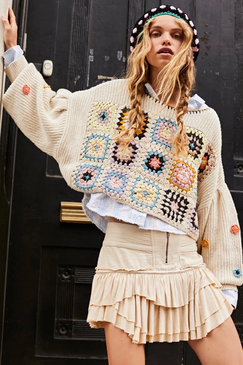 Free People Ambrose Crochet Pullover Size M 298 eBay