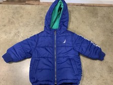Nautica Boys Puffer Jacket Blue Green Hooded Lined Water Resistant Size 12M