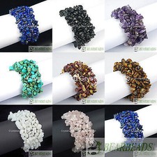 Bracciale elastico alla moda con pepite di pietre preziose naturali, con...