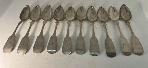 Antique American Coin Silver Teaspoons, R & W Wilson, Early Philadelphia, c 1830 - Picture 1 of 10