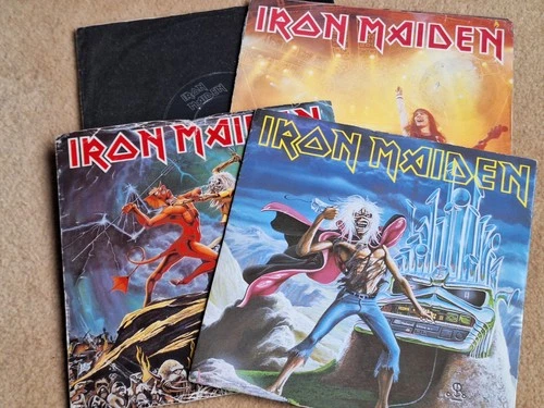 Iron Maiden 4 x 7" lot RUN TO THE HILLS/WOMEN IN UNIFORM/RUNNING FREE + Poster