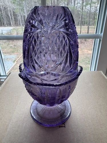 Vintage Fenton Wisteria Pineapple Pedestal Fairy Lamp Lavender Purple HTF. Mint